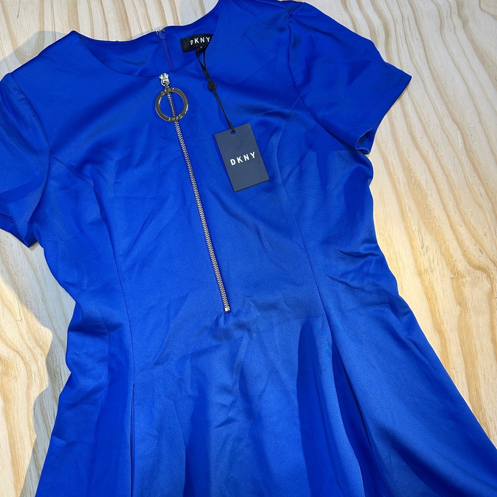 DKNY Womens Royal Blue O-Ring Zip Fit and Flare Dress DD9DK170 Size 12 NWT